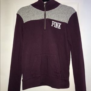 PINK collared sweatshirt, maroon and gray.